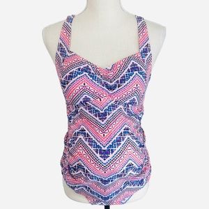 Beach Bump Motherhood Maternity Pink Tankini Bikini Swimsuit Size M Bandeau Bra